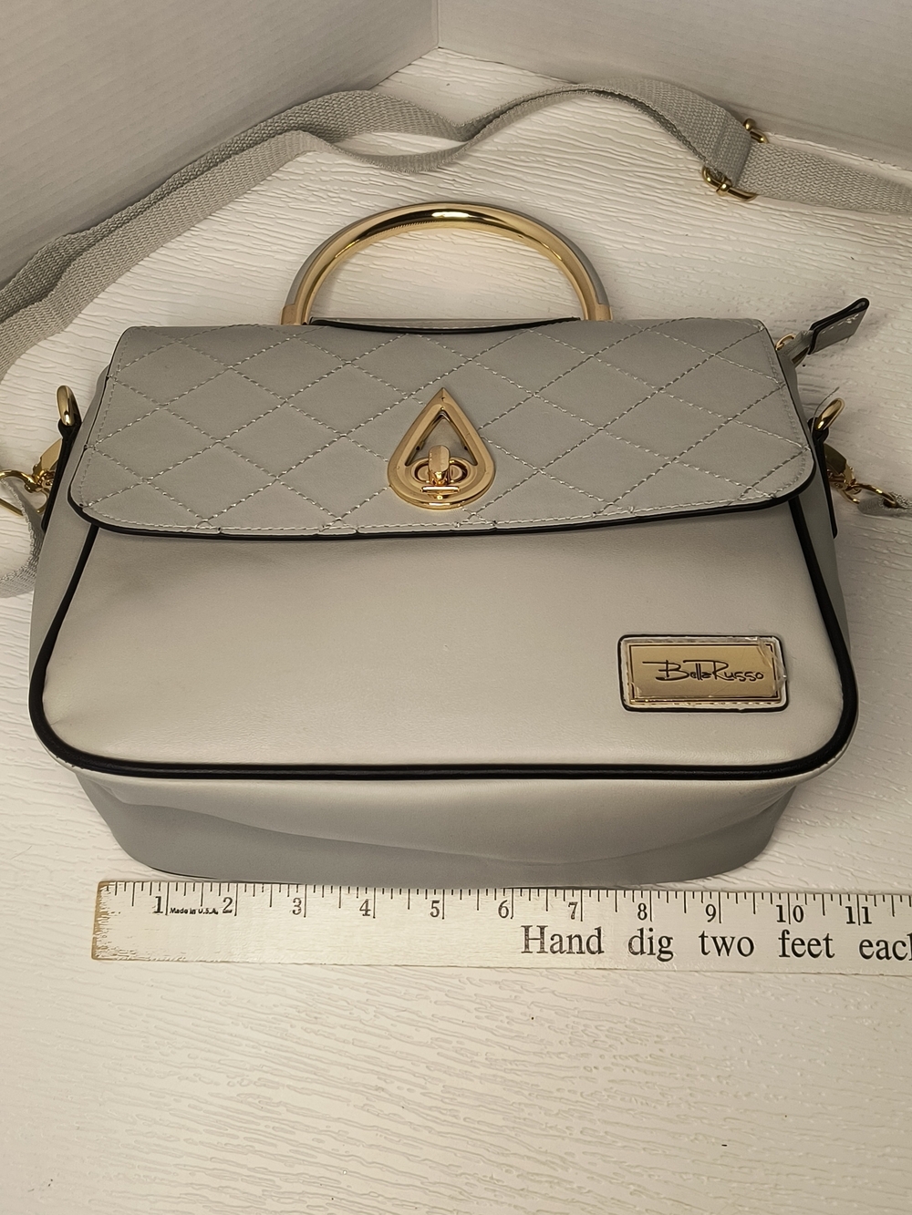 BDLRusso Quilted Flap Crossbody Bag in Light Gray
